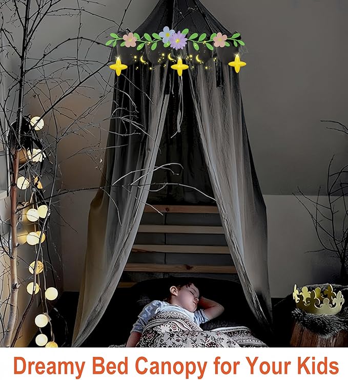 Kids Bed Canopy for Girls Room Canopy for Crib Nursery Blocking Light Hanging Reading Canopy (Ruffle Gray)