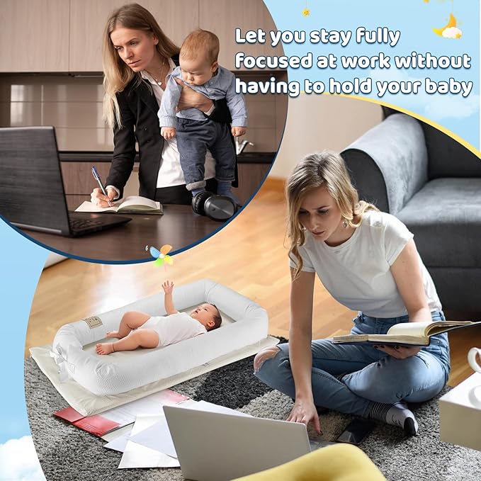 Portable Baby Lounger for Newborn 0-12 Months, Soft Breathable Baby Play Mat and Adjustable Diaper Changing Pads for Home&Travel, Newborn Essentials Gifts for Boys & Girls (White)