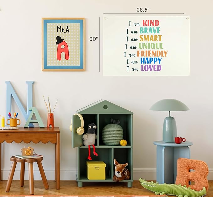 Christian Bible Verse Scripture Rectangular Banner Flag Wall Decor Gift for Baby Boy Girl Kids,Prayer Room Nursery Bedroom Reading Room Decor-I Am Kind-Baby,Shower Birthday Christmas Gift