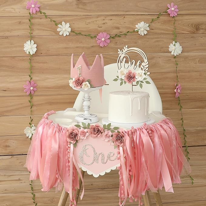 Wildflower 1st High Chair Banner Birthday Party Decorations For Girl Flower One 1st Birthday Decoration