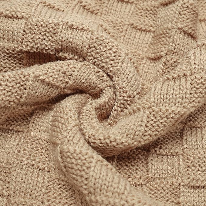 LAWKUL Baby Blankets Knit Cable Babe Blanket Soft Airy Newborn Infant Receiving Swaddling Beige Neutral Crib Stroller 40"x30"
