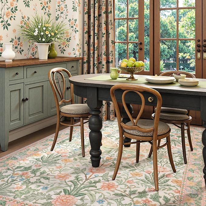 Collive 8x10 Pink Butterfly Rugs for Living Room, Vintage Insect Girls Bedroom Area Rug Washable, Boho Floral Non Slip Large Floor Carpet for Dining Room Kids Room Office