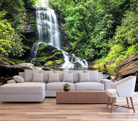 195''x120''Cascading Waterfalls in Forest Wall Mural Large Wallpaper Mural Wall Decor for Bedroom, Living Room, Kids Room(Not Self-Adhesive)