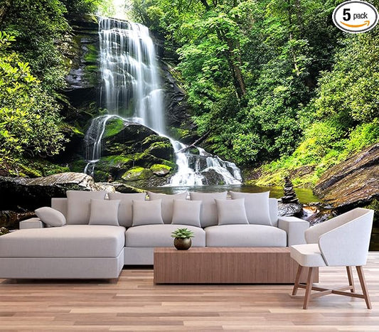 108''x75''Cascading Waterfalls in Forest Wall Mural Large Wallpaper Mural Wall Decor for Bedroom, Living Room, Kids Room(Not Self-Adhesive)