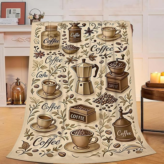 Coffee Blanket Cafe Throw Blanket Food Soft Cozy Fleece Fuzzy Stuffed Plush Flannel Gifts for Girls Women Boys Kids Adults 50"X60"