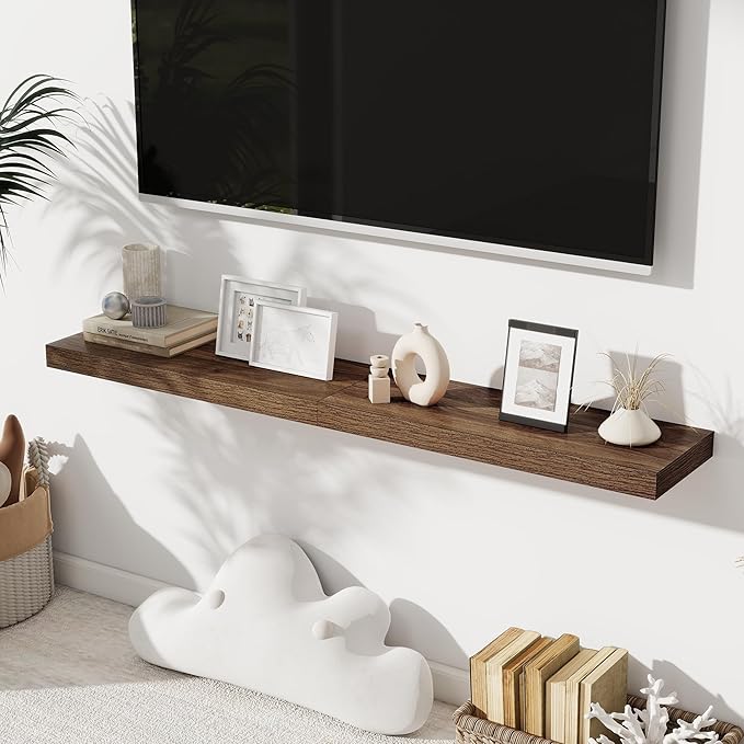 Floating Shelves for Wall, 24 Inch Floating Shelves Set of 2, Wall Mounted Rustic Wood Shelf for Bathroom, Living Room, Bedroom and Kitchen, Hanging Shelf for Storage, Books, Home Decor, Walnut
