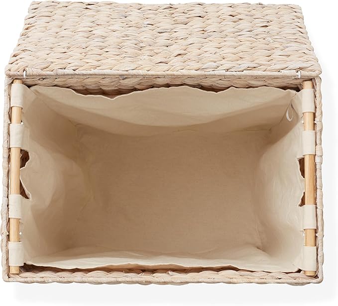 Casafield Large Laundry Hamper with Lid and Removable Liner Bag - Whitewash, Woven Water Hyacinth Rectangular Laundry Basket Sorter for Clothes Towels