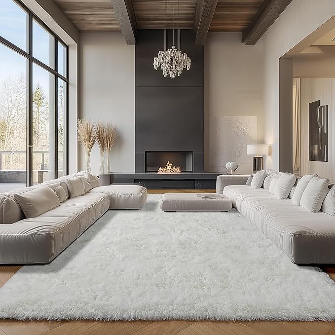 ONASAR Cream White Area Rugs 9x12 Living Room, Ivory Large Fluffy Shag Bedroom Rug, Washable Soft Plush Thick Shaggy Big Floor Carpet for Kids Boy Girls Teen Dorm Nursery Indoor Home Decor Aesthetic
