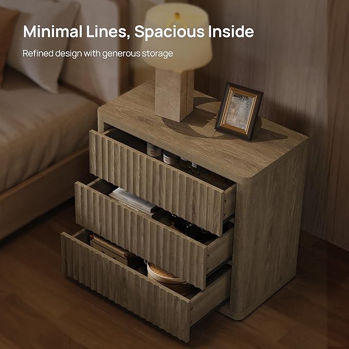 SICOTAS Night Stand Set 2 - Oversized Extra Large Bedside Table Modern Side Table with Storage Fluted 3 Drawer Nightstand 27.5" W End Tables Dorm Room Nightstands for Bedroom Sofa Couch Home Office