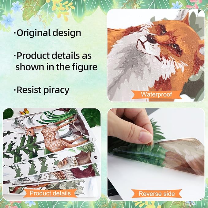 37x58.3 Inch Large Mountain Forest Tree Wall Decals Removable Woodland Animals Fox Deer Peel and Stick Wall Stickers Watercolor Jungle Animals Pine Tree Wall Decor for Kids Bedroom Decoration