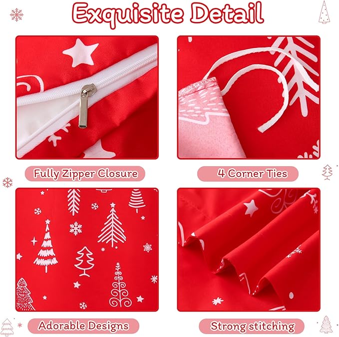 JSD Red Christmas Tree Kids Duvet Cover Set Twin Size, 2 Piece Xmas Comforter Cover with Pillow Sham Zipper Closure, Comforter Not Included