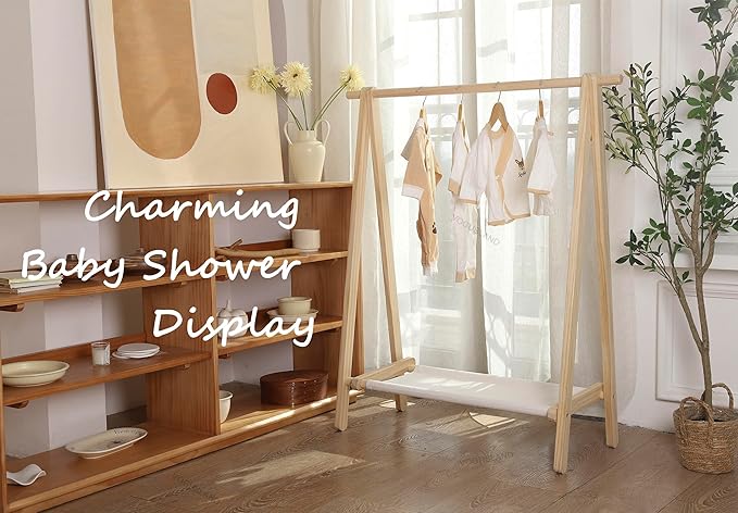 Dress up Rack, Child Garment Rack, Kids Clothing Rack with Storage Shelf (Natural Pine, 38" L x 14.5" W x 43.7" H)
