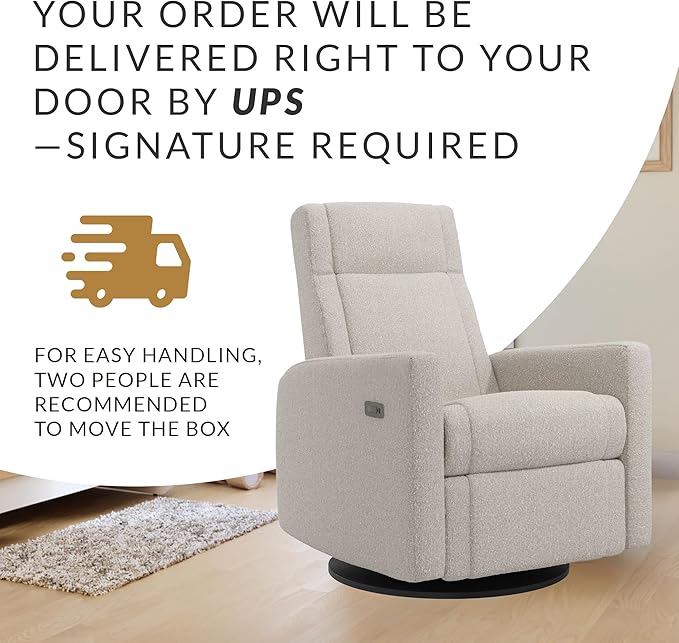 Nelly Modern Nursery Chair Glider Recliner with 180° Swivel - Cozy Motorized Reclining Nursing Chair with USB Ports, Gentle Motion, Hybrid Memory Foam, Lumbar Support (Vanilla/Beyond Sheep Fabric)