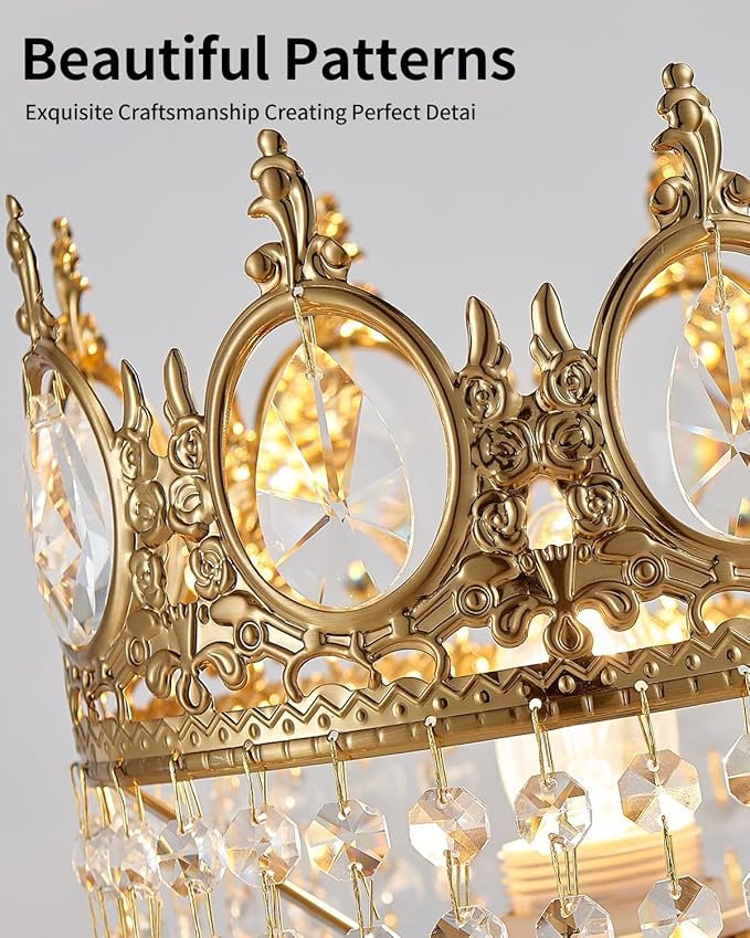 Vintage Gold Crown Shape Crystal Table Lamp for Living Room, Small Bedside Nightstand Lamp for Bedroom, Decorative Farmhouse Table Lamp Desk Lamp for Kitchen Dining Room Home Office