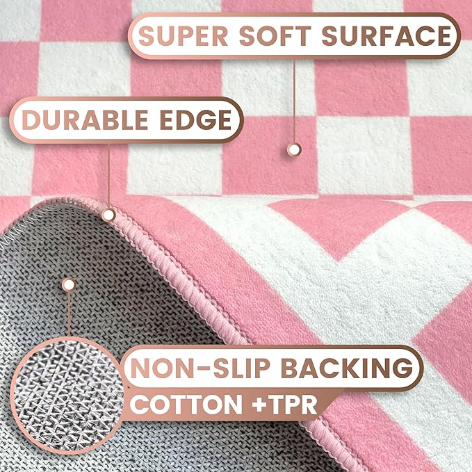 Washable 3x5 Checkered Area Rug, Brown Tan Checkerboard Modern Foldable Small Rugs, Ultra-Thin Low Pile Nonslip Indoor Doorway Doormat Carpet Mat for Office Dorm Kitchen Bathroom Entryway Front Door