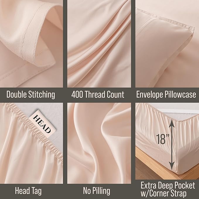 Bella Coterie Luxury Bamboo Viscose Twin XL Size Sheet Set | 100% Organically Grown | Ultra Soft | Cooling for Hot Sleepers | 18" Deep Pocket [Champagne]