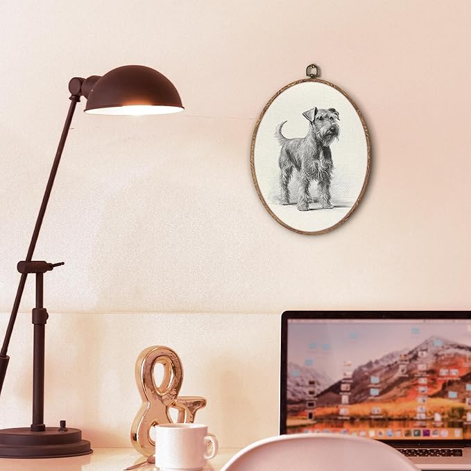 Vintage Schnauzer Oval Wall Art Framed, Retro Schnauzer Dog Oval Wall Decor, Dog Lover Gifts Hanging Canvas Prints Wall Sculptures for Farmhouse Home Living Room Decor, 8.5x11.5 Inch