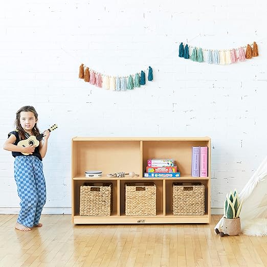 ECR4Kids 5-Compartment Mobile Storage Cabinet, Preschool, Classroom Furniture, Natural