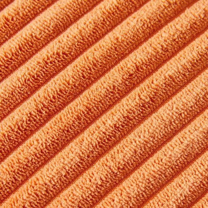 Fancy Homi Pack of 2 Corduroy Fall Decorative Throw Pillow Covers with Pom-poms, Solid Square Cushion Case Pillow Cases Set for Couch Sofa Bedroom Car Living Room (18x18 Inch/45x45 cm, Orange)
