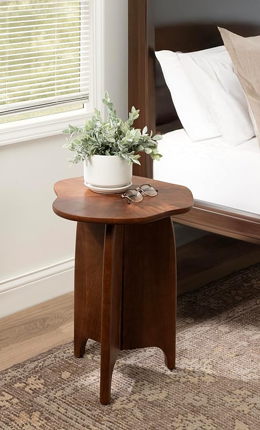 Kate and Laurel Kanna Modern Wavy Pieced Mango Wood Round Side Table, 16 x 16 x 21, Walnut Brown, Mid-Century Scalloped Wooden End Table for Bedroom Nightstand or Living Room Plant Stand Indoors