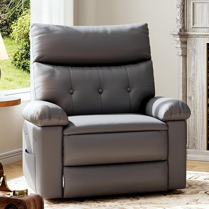 GarveeHome Oversized Recliner Chair - PU Leather Manual Recliner for Adults, Lazy Chair with 1.5X Sponge Comfort Arm and Back for Living Room, Bedroom