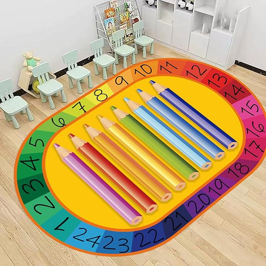 Numbers Learning Rug for Kids 5x7ft - Pencil-Shaped Educational Play Mat,Non-Slip Washable Carpet for Toddlers Preschoolers，Classroom, Home, Playroom