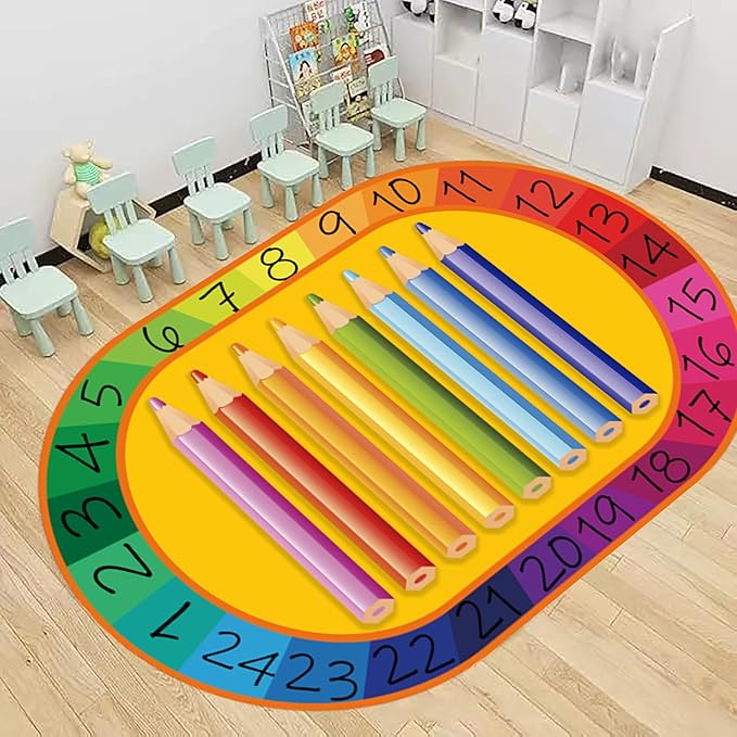Numbers Learning Rug for Kids 5x6ft - Pencil-Shaped Educational Play Mat,Non-Slip Washable Carpet for Toddlers Preschoolers，Classroom, Home, Playroom