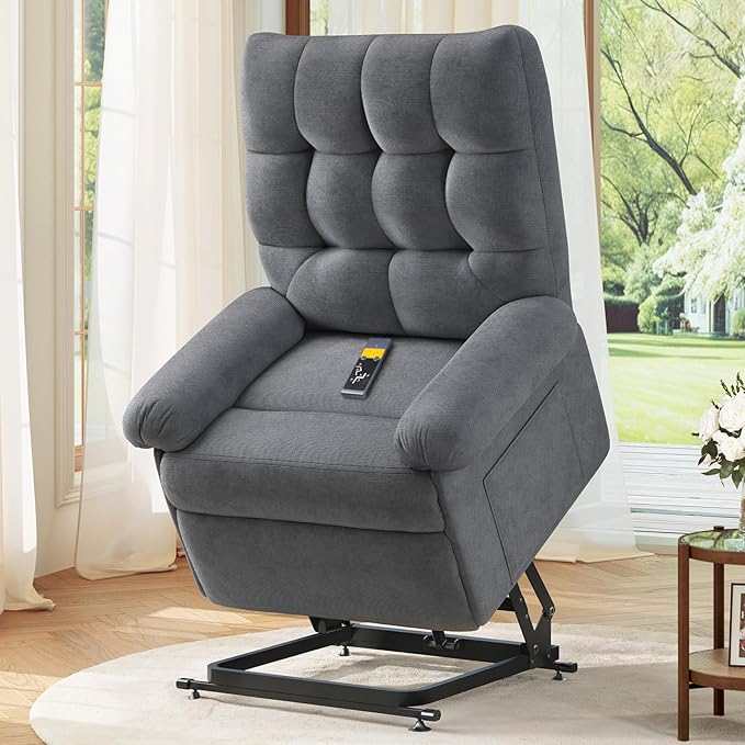 Power Recliner Chair for Elderly, Lift Chairs Triple Motor with Infinite Position, Seniors Electric Stand Assist, Single Sofa with Side Pockets for Living Room, Grey