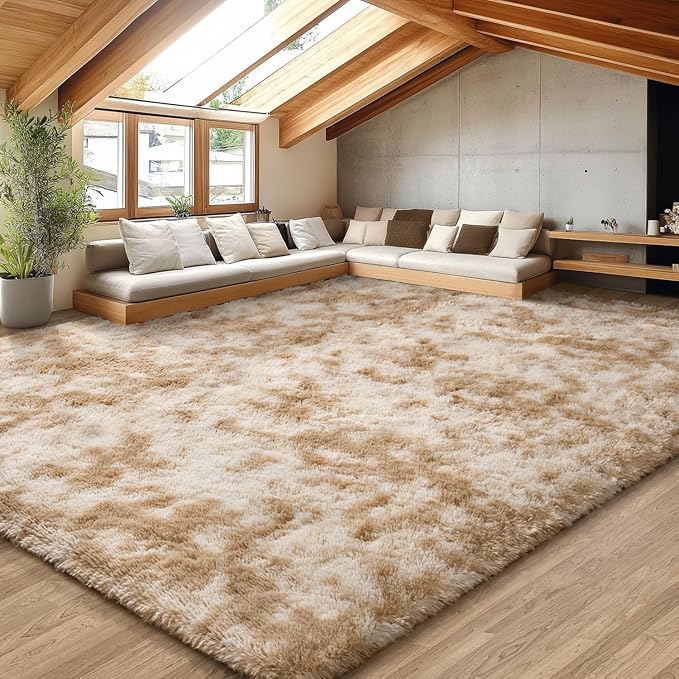 EVOIONOS Area Rug for Living Room Bedroom, Washable 6x9 Fluffy Shag Large Rug, Soft Plush Non Slip Carpet for Indoor Floor Bedside Nursery Kids Girls Room Dorm, Home Decor Aesthetic, Tie-Dyed Camel
