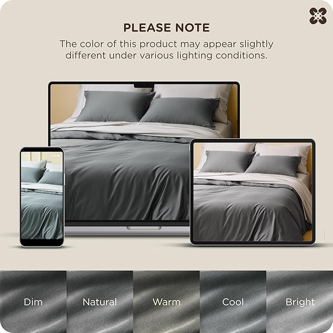 Bedsure Cotton Duvet Cover King Size, Cotton & Rayon Derived from Bamboo Blend Duvet Cover Set for Hot Sleepers, Ultra-Soft, Breathable & Lightweight Home Bedding for All Seasons (Dark Grey,104"x90")