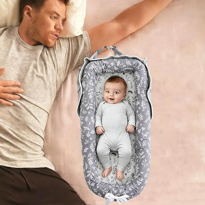 Baby Lounger for Newborn Portable Bag,Baby Play Mat Tummy Time with Strap,Awake-Time Pad Newborn Lounger Adjustable to 0-24 Months Home Travel(Ghostly Grass from Birth)