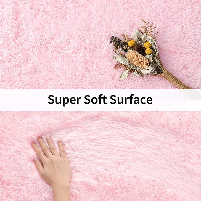 Merelax Soft Modern Indoor Shaggy Area Rug for Bedroom Livingroom Dorm Kids Room Home Decorative, Non-Slip Plush Fluffy Furry Fur Rugs Comfy Nursery Accent Floor Carpet 2x3 Feet, Pink