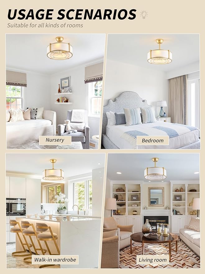 20" Caged Ceiling Fans with Lights, Gold Fandelier Ceiling Fan with Light, Boho Chandelier Fan Remote Control, 6 Speeds for Bedroom, Nursery, Living Room