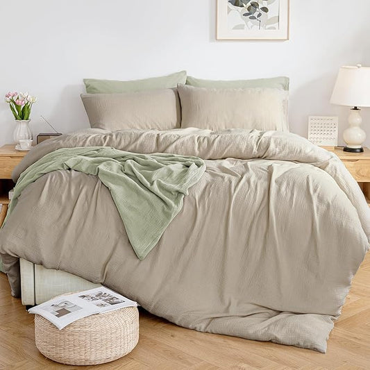 MILDLY Muslin Duvet Cover Full - 100% Washed Cotton Linen Like Gauze Comforter Cover 3 Pieces Breathable & Lightweight for All Season