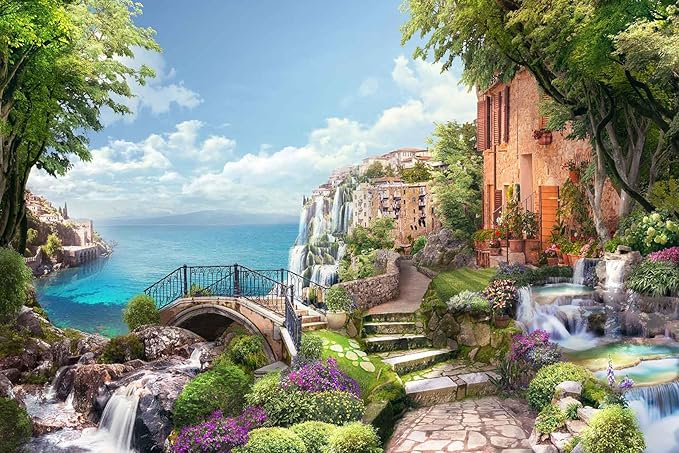 Italian Style Seascape Classical Wallpaper, Suitable for Bedroom and Living Room Background Wall murals(Non-self-Adhesive)