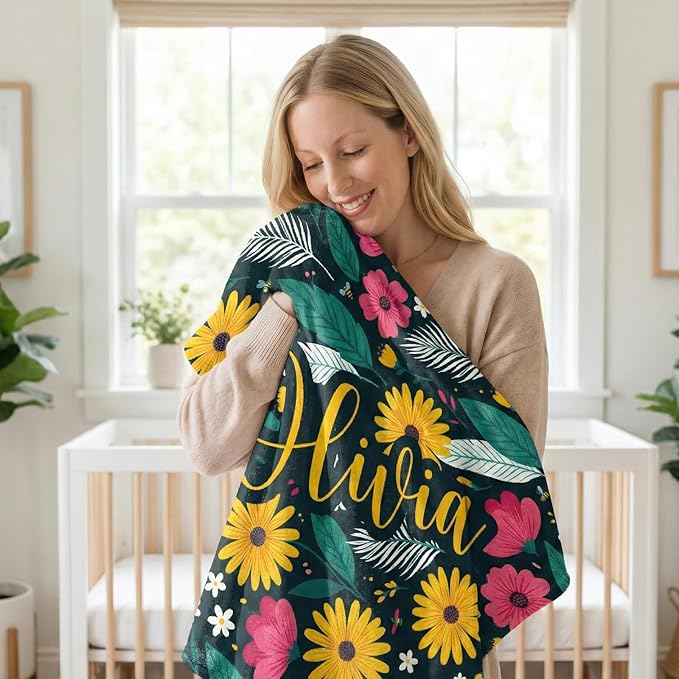 Personalized Baby Blanket with Name - Printed in USA, Custom Baby Blanket for Newborn Kids Gifts for Baby Shower, Birthday & Christmas, Soft for Infant