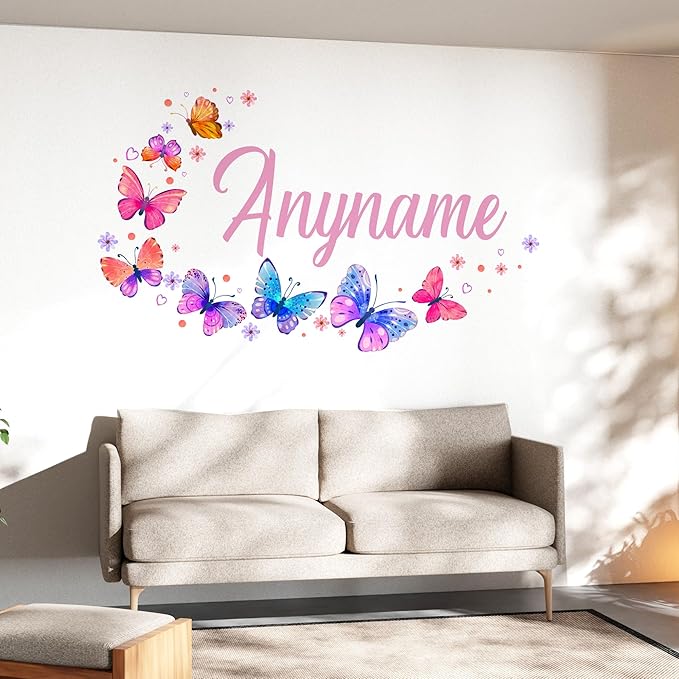 Custom Nursery Room Wall Personalized Girl Name with Butterfly Stickers Wall Decal Cute Decals and Stickers for Nursery, Room Decor, Peel & Stick Name Decals for Walls