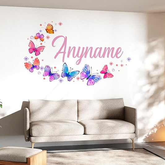 Custom Nursery Room Wall Personalized Girl Name with Butterfly Stickers Wall Decal Cute Decals and Stickers for Nursery, Room Decor, Peel & Stick Name Decals for Walls