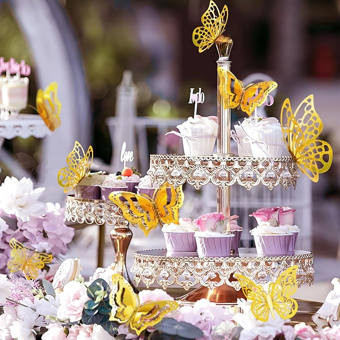 96 Pcs Butterfly Decorations 3 Sizes 4 Styles 3D Butterfly Wall Decor Party Decorations Butterflies for Crafts Birthday & Wedding Celebrations Cake Decorating Balloons Removable Stickers Gold