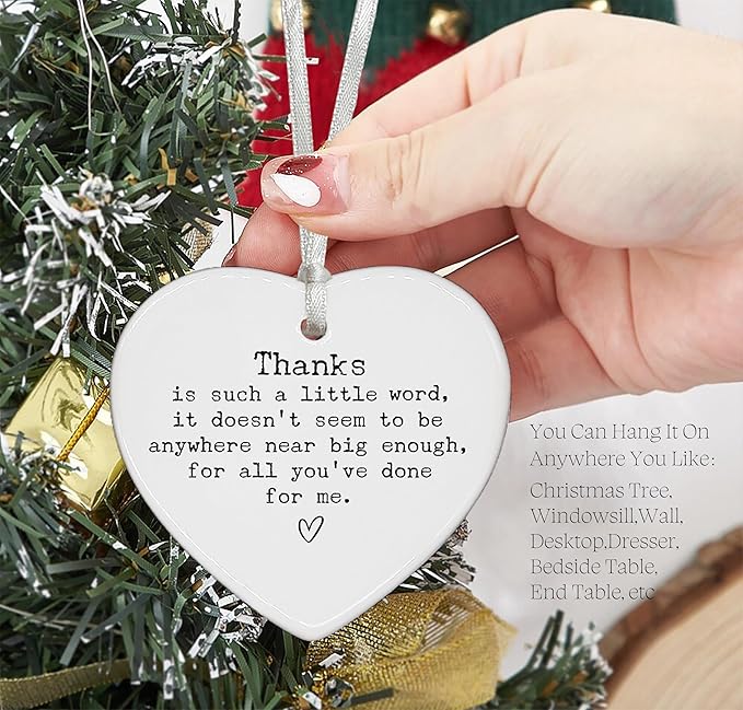 Heart Shaped Christmas Ornament-Appreciation Gift for Teacher Godparent Psychologist Mom Dad Mentor Coach Leader Boss Best Friend-Thanksgiving New Year Thank You Heart Keepsake for Women Men