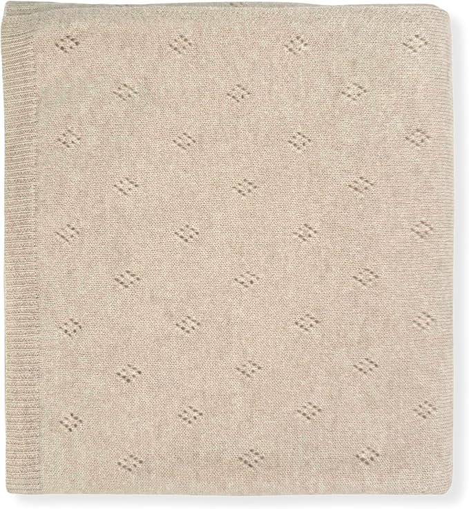 Jet&Bo BABY 100% Cashmere Baby Blanket Pointelle Design in Brown Sugar - Unisex, 32” x 40” - Ultra Soft, Hypoallergenic & Temperature Regulating – Gift Box and Card Included