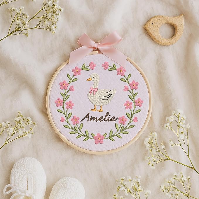 Personalized Baby Name Sign Welcome Baby Announcement Sign Newborn Baby Embroidery Hoop with Bows Baby Hospital Name Sign Custom Infant Baby Name Baby Shower Gifts (06)