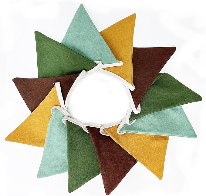 2 Sets of Yellow Green Brown Pennant Banner 24Pcs Nursery Garland Flags Fabric Triangle Streamers for Kids Jungle Safari Summer Woodland Camping Birthday Baby Shower Party Decorations Baby Room Decor
