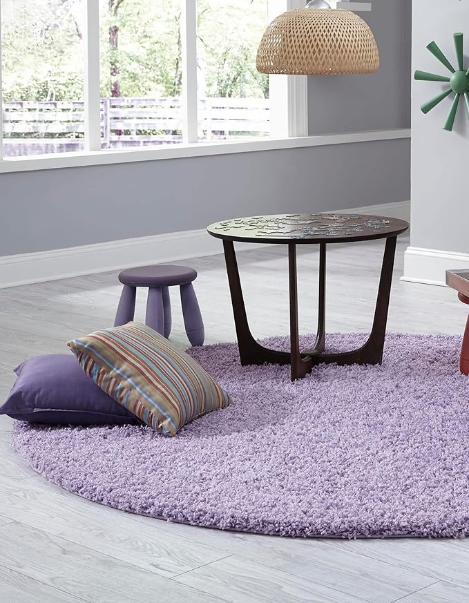 Unique Loom Solid Shag Collection Area Rug (6' 1" Round, Lilac)