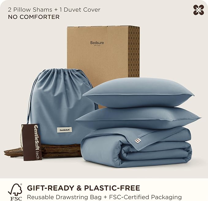 Bedsure Cotton Duvet Cover King Size, Cotton & Rayon Derived from Bamboo Blend Duvet Cover Set for Hot Sleepers,Ultra-Soft, Breathable & Lightweight Home Bedding for All Seasons (Dusty Blue,104"x90")