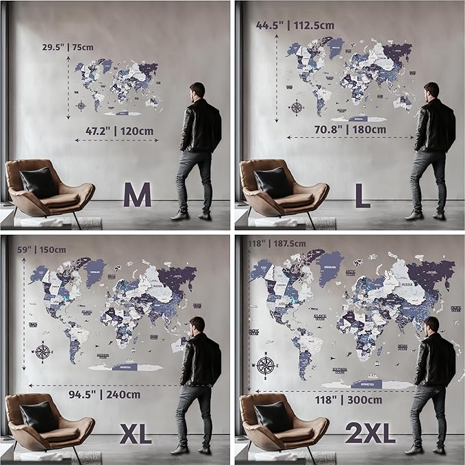 Colorfull Worlds 3D Wooden World Map Wall Art - Premium Multicolored World Travel Art for Wall Decor | Perfect for Home, Office & Kitchen - Ideal Housewarming Gift & Travel Tracker (Large, Nimbus)