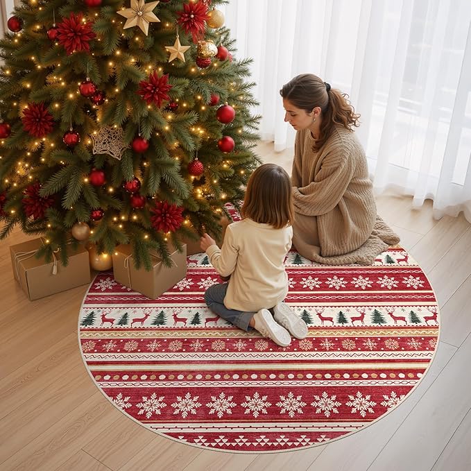 Area Rugs for Living Room Washable Living Room Rug Soft Neutral Indoor Floor Carpet Non-Slip Stain Resistant Modern Boho Rugs for Bedroom Dining Room Kids Room Nursery Office Home Red Green