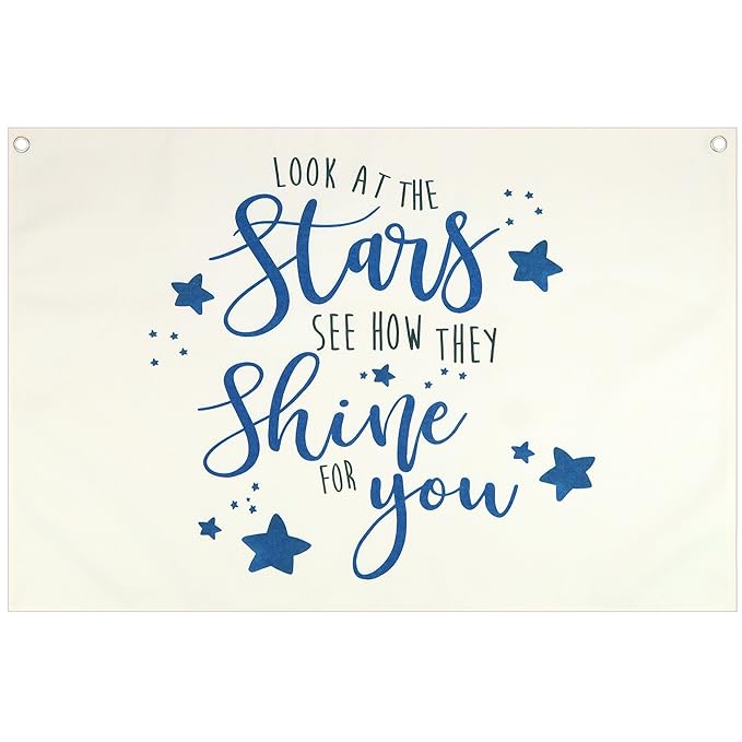 Boho Rectangular Banner Flag Wall Sign Decor Gift for Boy Girl Kids,Nursery Baby Room Above Crib Bedroom Playroom Living Room Wall Decor-Look At the Stars See-Baby Shower Birthday Christmas Gift