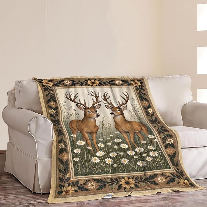 Deer Blanket Rustic Deer Animal Hunting Elk Throw Blanket Soft Cozy Fleece Fuzzy Plush Warm Stuff Bedding Nursery Wildlife Blankets Gifts for Boys Girls Kids Adult Men Women 60"X80"