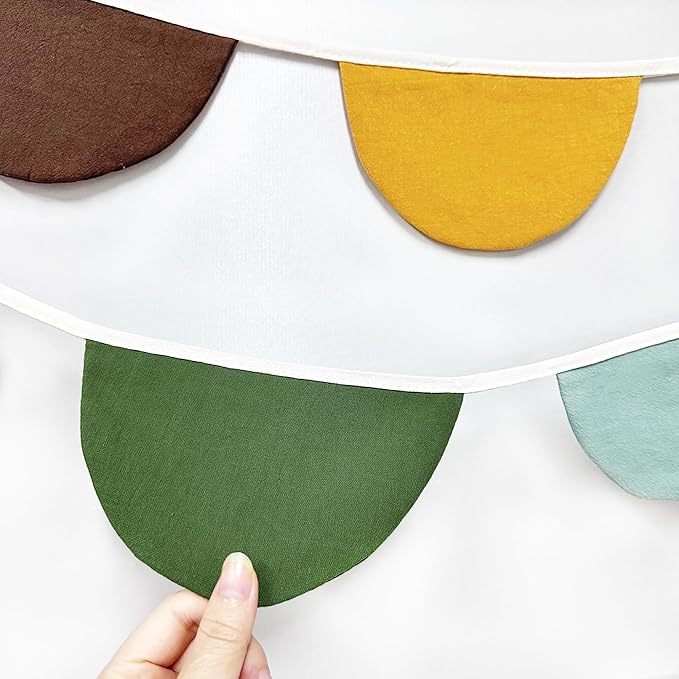2 Sets of Yellow Green Brown Half Round Banner 24Pcs Nursery Garland Flags Fabric Semicircle Streamers for Kids Jungle Safari Woodland Camping Birthday Baby Shower Party Decorations Baby Room Decor